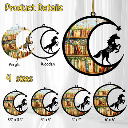 Netecom Personalized Horse Suncatcher for Windows Hanging, Custom Horse Sun Catcher Ornament with Name Date, Unique Gifts for Book Lovers, Reader Teacher Librarian Bookworm