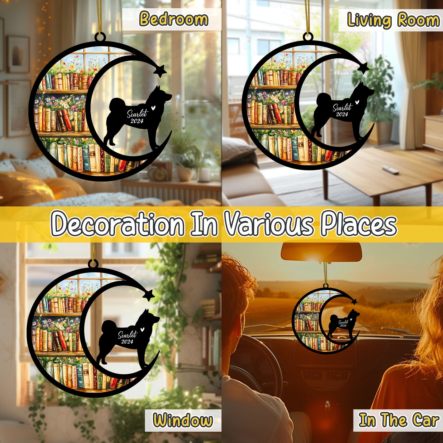 Netecom Personalized Akita Suncatcher for Windows Hanging, Custom Dog Sun Catcher Ornament with Name Date, Unique Gifts for Book Lovers, Reader Teacher Librarian Bookworm