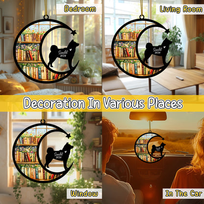 Netecom Personalized Akita Suncatcher for Windows Hanging, Custom Dog Sun Catcher Ornament with Name Date, Unique Gifts for Book Lovers, Reader Teacher Librarian Bookworm