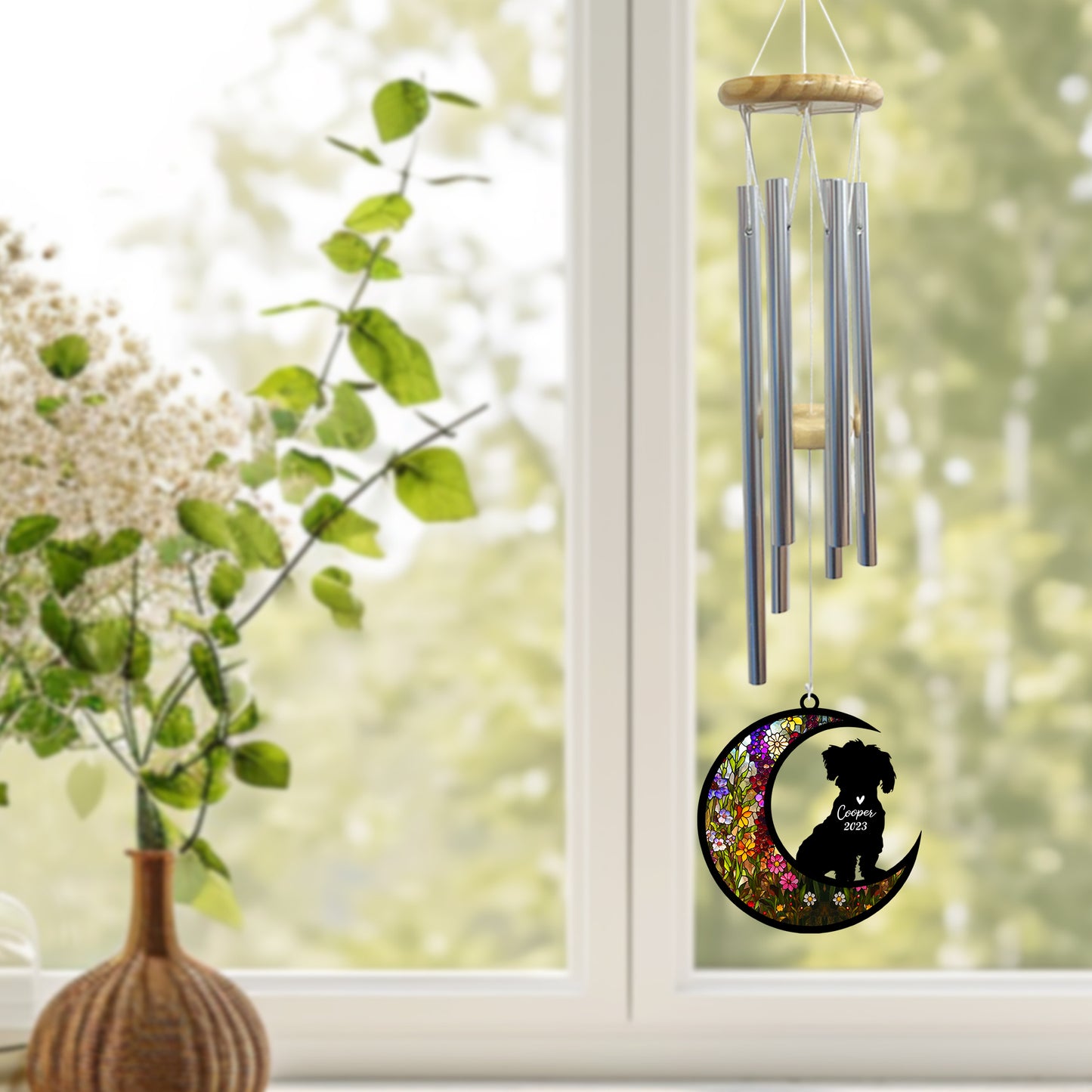 Netecom Maltese Dog Wind Chimes Memorial, Personalized Pet Memorial Windchime for Dogs Suncatcher, Loss of Pet Remembrance Gift, Sympathy Wind Chimes Outside Garden Decor, Dog Passing Away Gifts