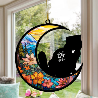 Netecom Personalized Exotic Shorthair Cat Memorial Suncatcher - Custom with Name & Date - Pet Loss Light Catcher - Gifts for Cat Lovers - Christmas Cat Ornament for Window & Home Hangings