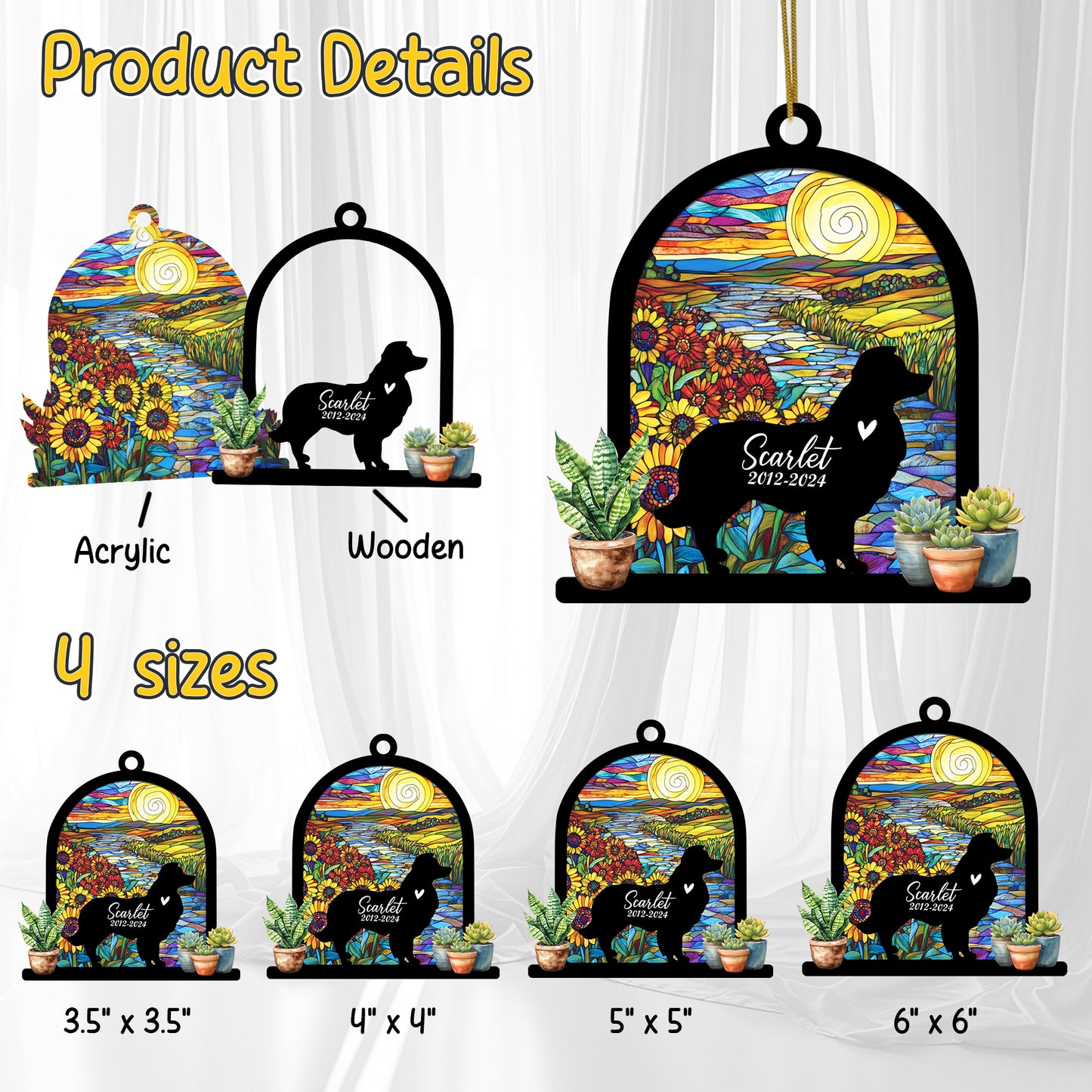 Netecom Personalized Border Collie Dog Memorial Suncatcher, Custom Border Collie Ornament with Name Date, Dog Loss Sympathy Gift, Pet Loss Remembrance Gifts, Bereavement Gifts for Loss of Pet