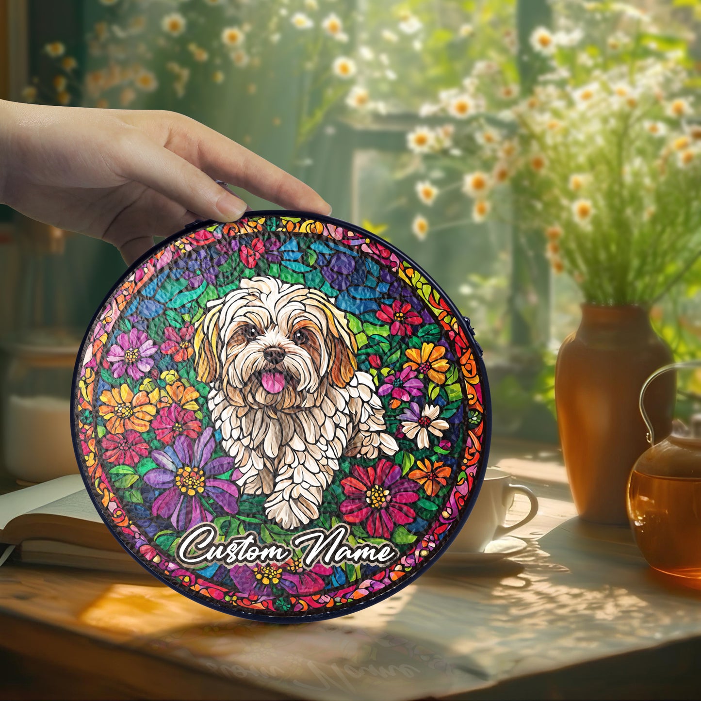 Netecom Custom Maltese Dog Stained Glass Ornament, Personalized Memorial Suncatcher, Pet Loss Sympathy Gift, Christmas Decoration