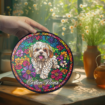 Netecom Custom Maltese Dog Stained Glass Ornament, Personalized Memorial Suncatcher, Pet Loss Sympathy Gift, Christmas Decoration