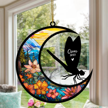 Netecom Personalized Dragonfly Memorial Suncatcher - Dragonfly Christmas Ornament with Name - Pet Loss Stained Glass Light Catcher - Bereavement & Sympathy Gift for Loss of Pet