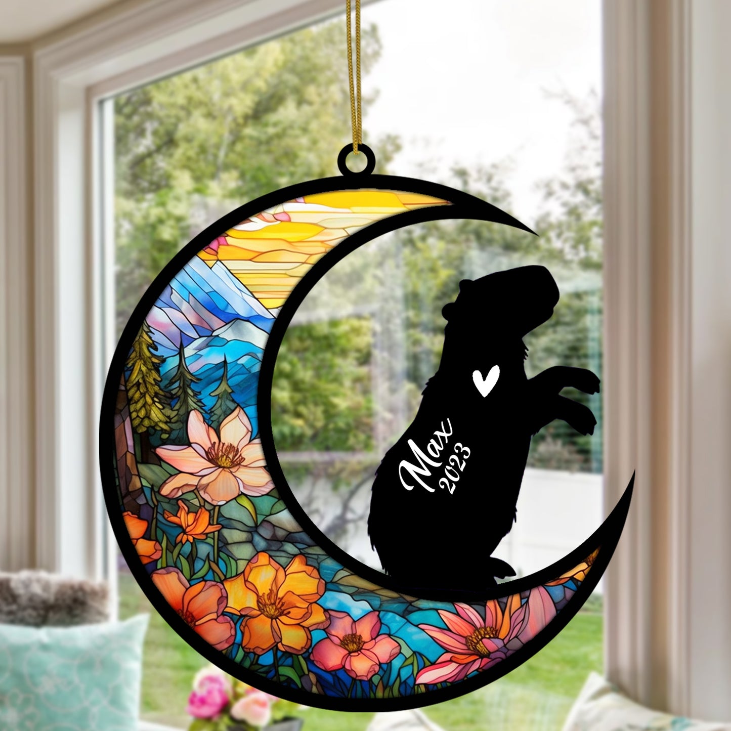 Netecom Personalized Capybara Memorial Suncatcher, Bereavement Capybara Loss Gift, Pet Loss Capybara Memorial Ornament Personalized Capybara Name Sign Hanging Christmas, Capybara Lover Gift