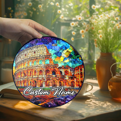Netecom Italy Landmark Stained Glass Sun Catcher – Colosseum Ornament, Custom Rome Gift for Home & Office Decor