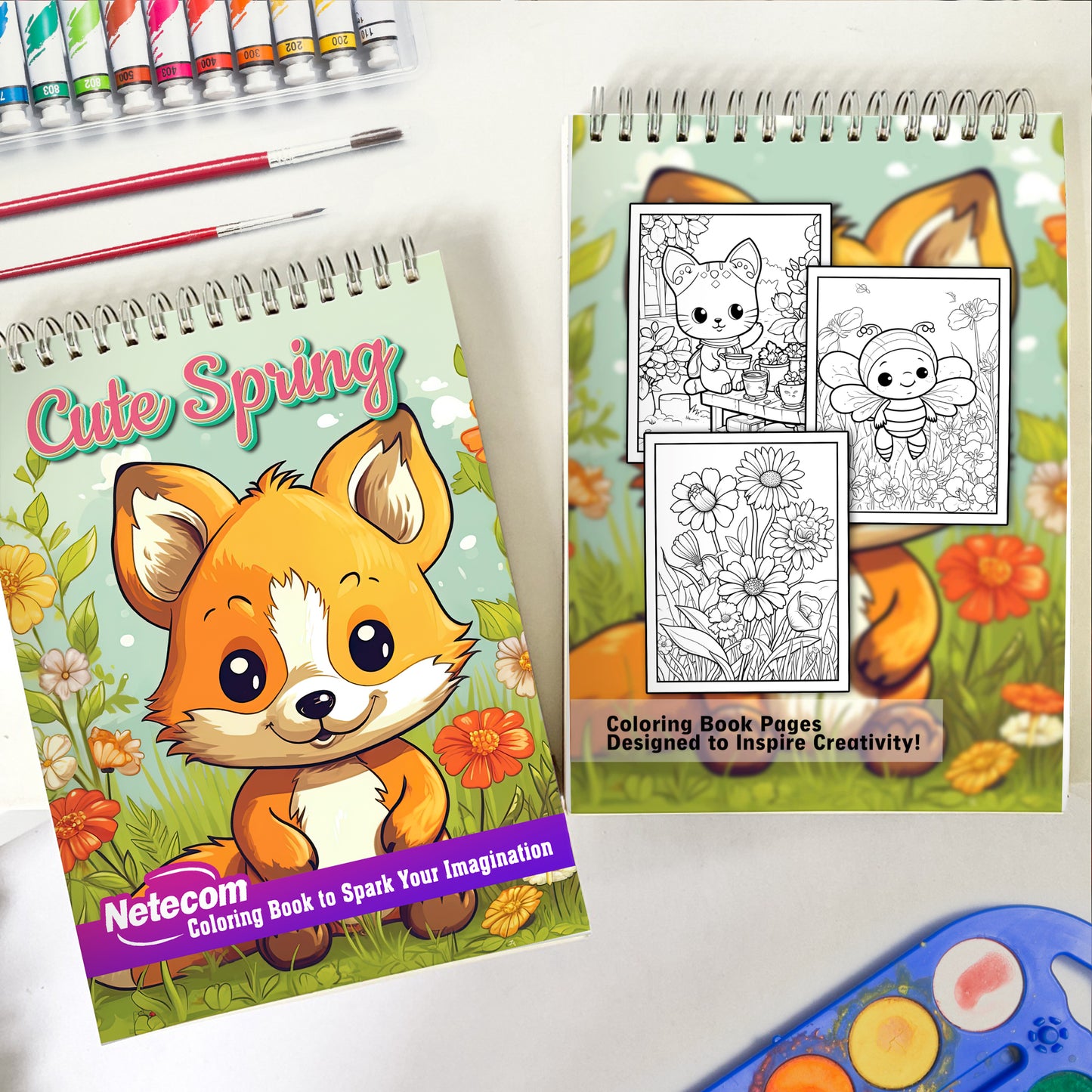 Cute Spring Spiral Bound Coloring Book, Unleash Your Creativity with 30 Coloring Pages, Featuring Charming Illustrations of Cute Characters and Spring Elements