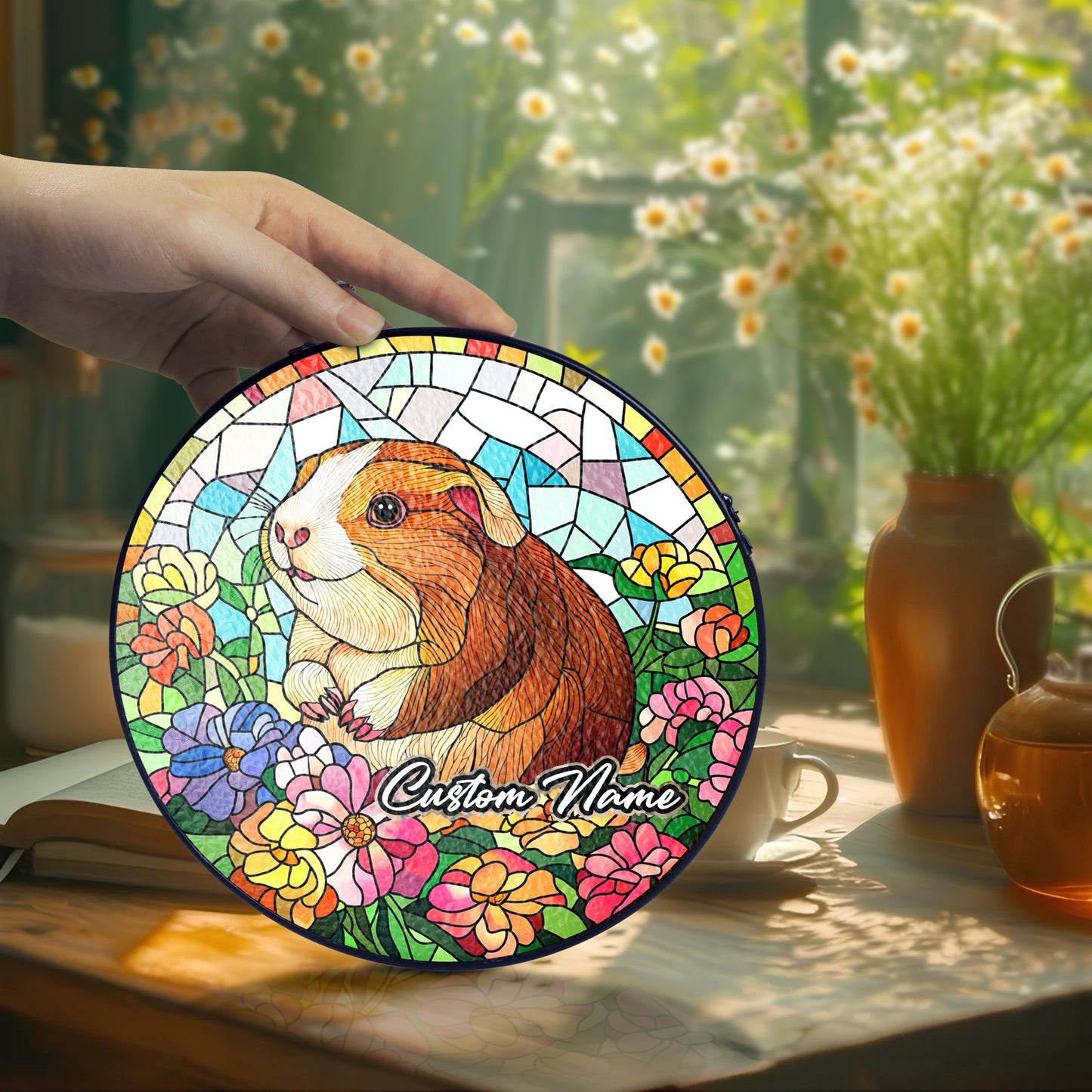Netecom Personalized Guinea Pig Stained Glass Ornament, Custom Pet Memorial Suncatcher, Pet Loss Sympathy Gift, Christmas Decoration