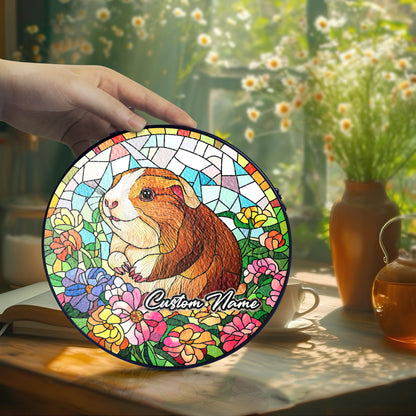 Netecom Personalized Guinea Pig Stained Glass Ornament, Custom Pet Memorial Suncatcher, Pet Loss Sympathy Gift, Christmas Decoration