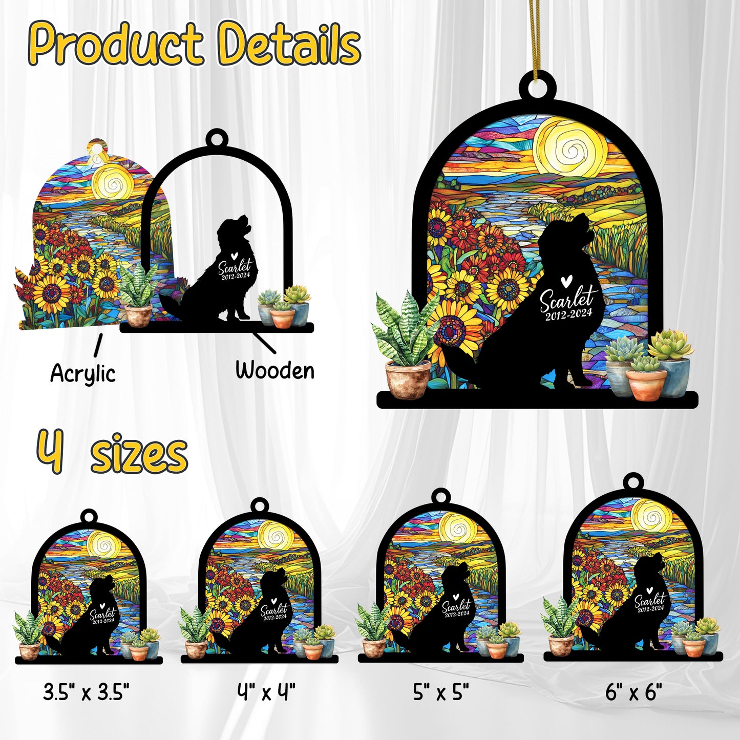 Netecom Personalized Golden Retriever Memorial Suncatcher, Custom Golden Retriever Ornament with Name Date, Dog Loss Sympathy Gift, Pet Loss Remembrance Gifts, Bereavement Gifts for Loss of Pet