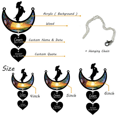 Netecom Personalized Dachshund Moon Heart Memorial Suncatcher, Custom Dachshund Ornament with Name Date, Dog Loss Sympathy Gift, Pet Remembrance Keepsake