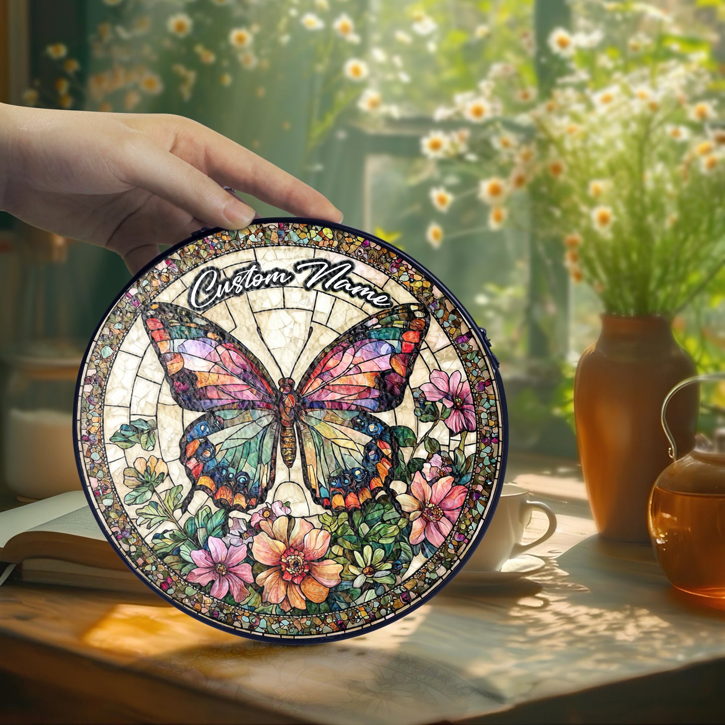 Netecom Personalized Butterfly Stained Glass Ornament, Custom Memorial Suncatcher, Pet Loss Remembrance Gift, Christmas Decoration