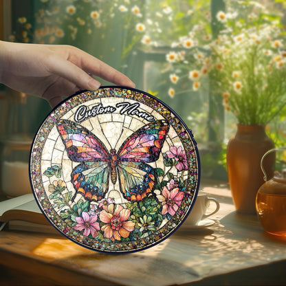 Netecom Personalized Butterfly Stained Glass Ornament, Custom Memorial Suncatcher, Pet Loss Remembrance Gift, Christmas Decoration