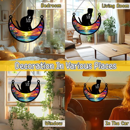 Netecom Personalized Scottish Fold Cat Memorial Suncatcher, Custom Cat Ornament with Name Date, Loss of Pet Sympathy Suncatcher Gifts for Cat Lovers, Remembrance Gifts for Loss of Pet