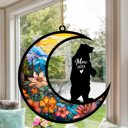 Netecom Personalized Bear Memorial Suncatcher, Bereavement Gift for Bear Christmas Ornament with Name, Pet Loss Gifts for Bear Hanging Decor, Bear Lover Gifts Loss of Bear Sympathy Gift