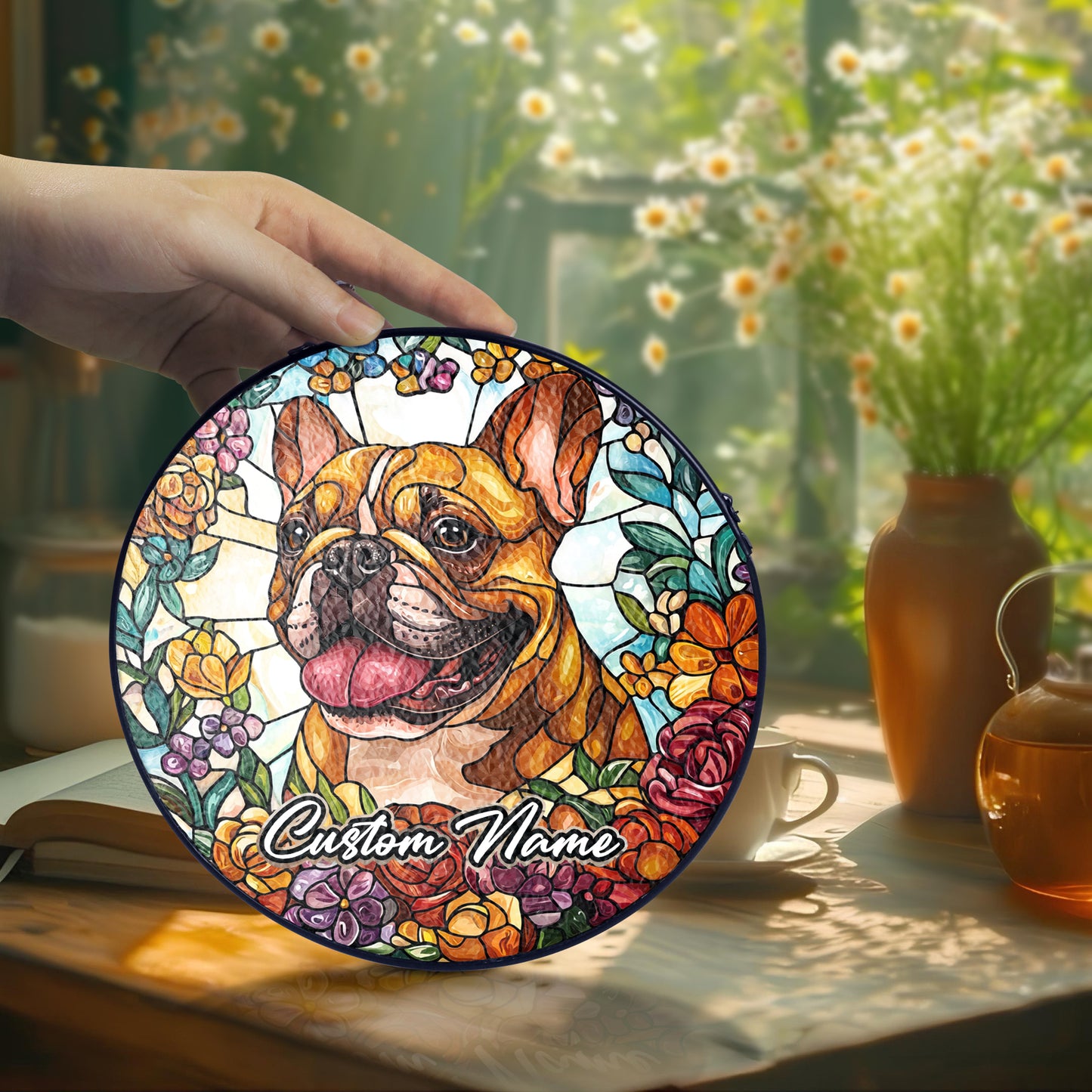 Netecom Personalized French Bulldog Ornament, Custom Memorial Suncatcher, Pet Loss Remembrance Gift, Christmas Decoration