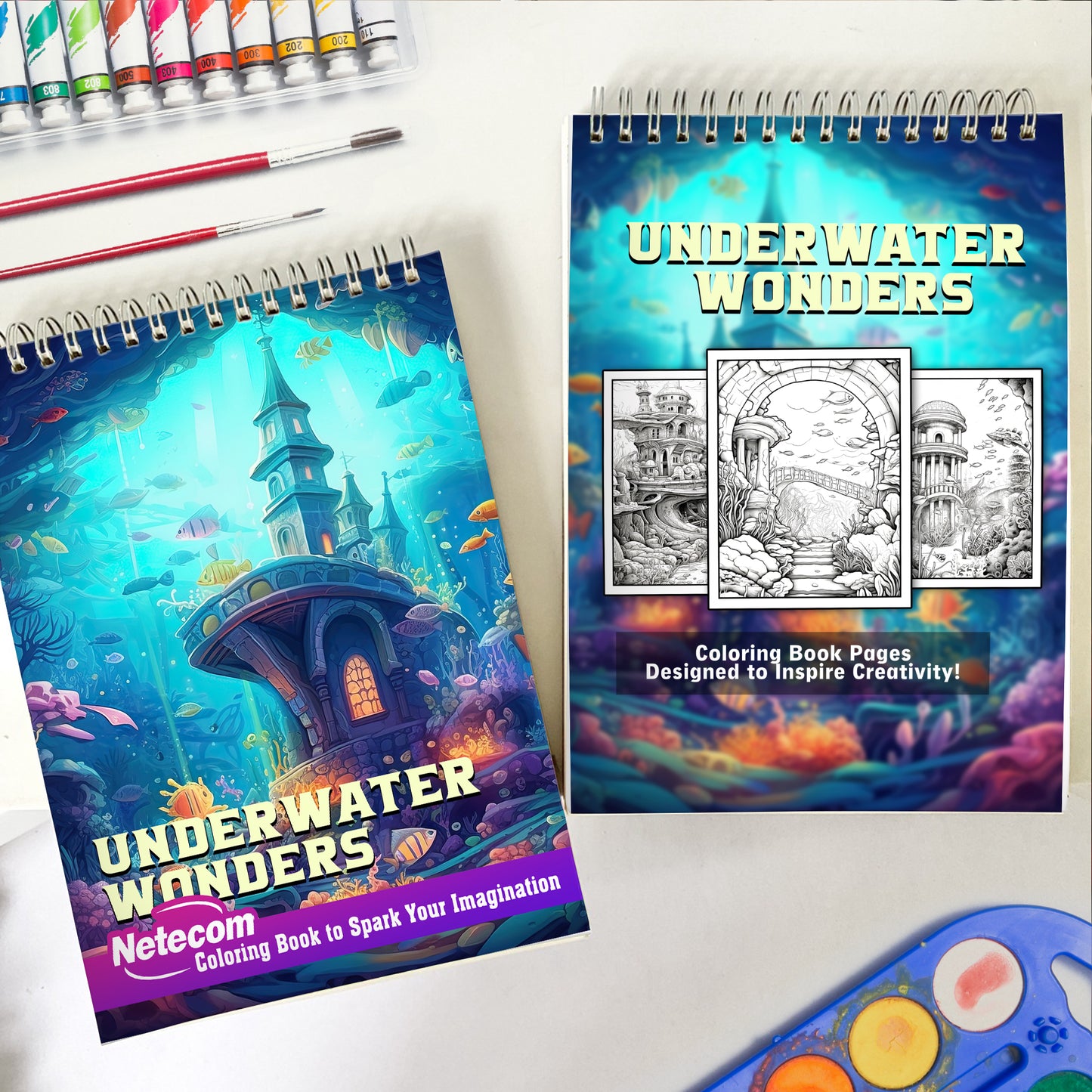 Underwater Wonders Spiral Bound Coloring Book, Delve into 30 Serene Coloring Pages, Depicting Underwater Wonders that Evoke a Sense of Calm and Tranquility