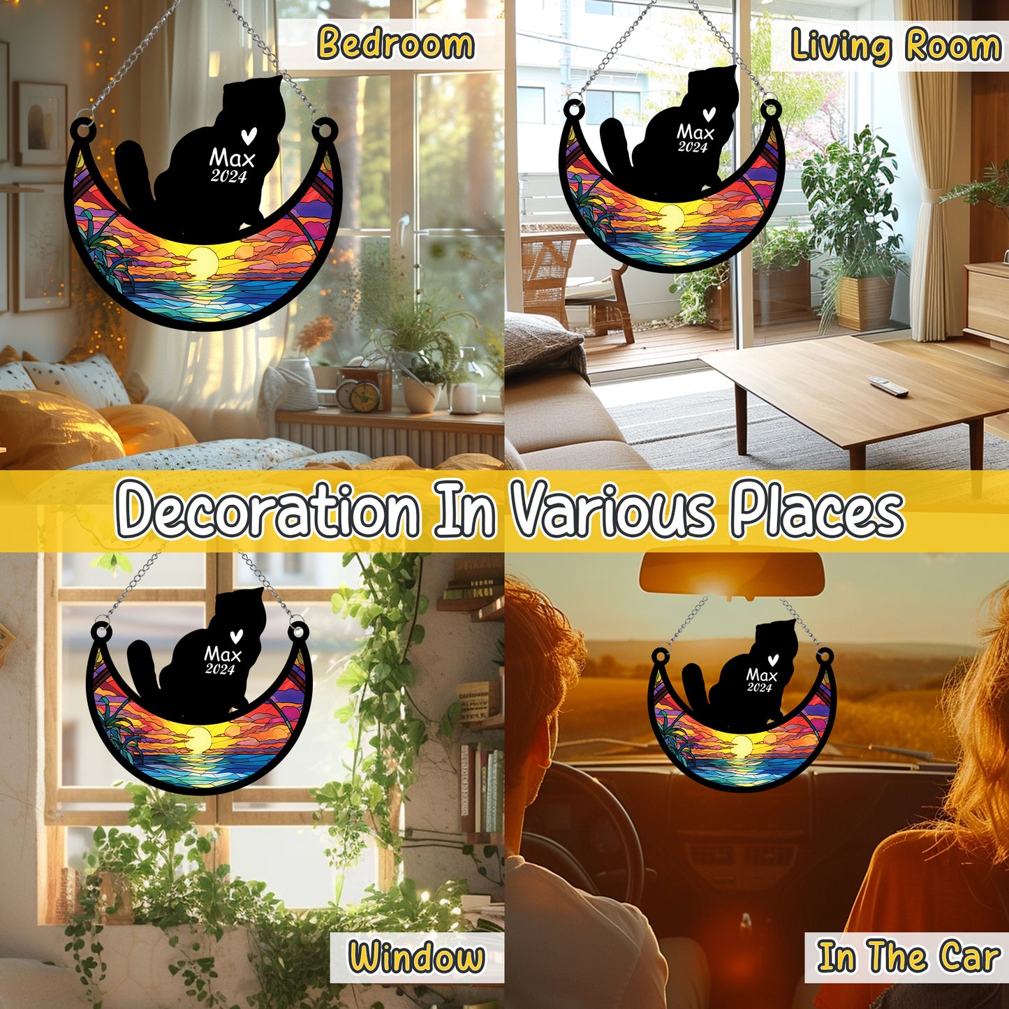 Netecom Personalized Exotic Shorthair Cat Memorial Suncatcher, Custom Cat Ornament with Name Date, Loss of Pet Sympathy Suncatcher Gifts for Cat Lovers, Remembrance Gifts for Loss of Pet