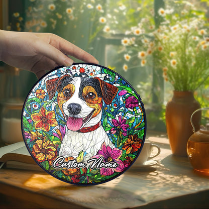 Netecom Custom Jack Russell Dog Stained Glass Ornament, Personalized Memorial Suncatcher, Pet Loss Sympathy Gift, Christmas Decoration