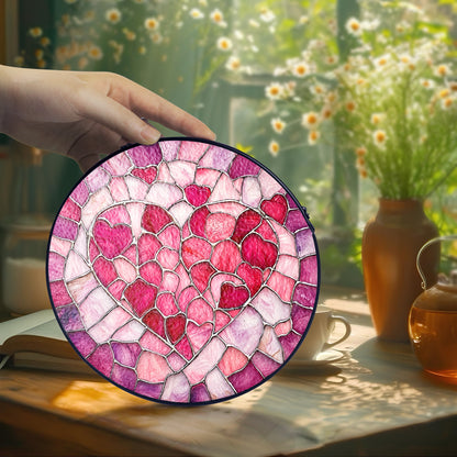 Netecom Valentine Heart Stained Glass Sun Catcher – Personalized Love Ornament, Custom Window Hanging, Romantic Gift