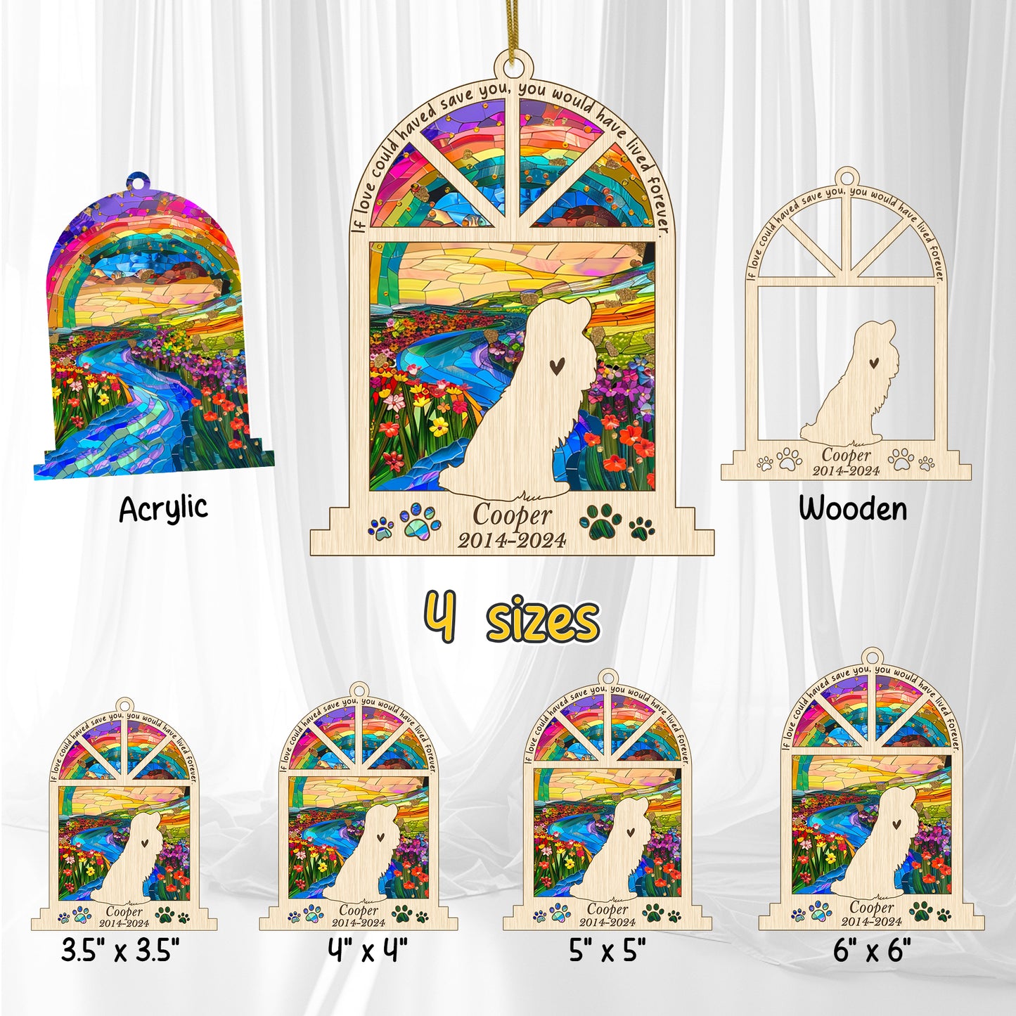 Netecom Personalized Cavalier King Charles Spaniel Memorial Window Ornament, Custom Dog Ornament with Name Date, Pet Loss Remembrance Gift, Sympathy Keepsake