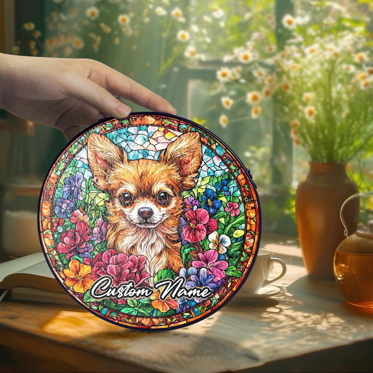 Netecom Personalized Chihuahua Dog Suncatcher, Custom Pet Memorial Ornament, Pet Loss Sympathy Gift, Christmas Window Decor