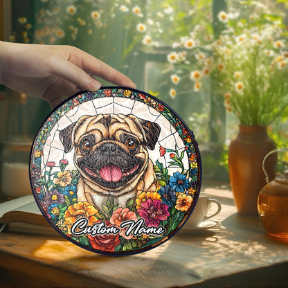 Netecom Custom Pug Dog Stained Glass Ornament, Personalized Memorial Suncatcher, Pet Loss Sympathy Gift, Christmas Decoration