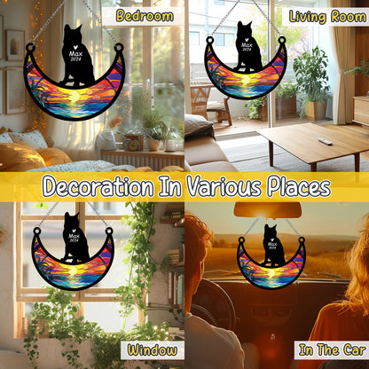 Netecom Personalized Russian Blue Cat Memorial Suncatcher, Custom Cat Ornament with Name Date, Loss of Pet Sympathy Suncatcher Gifts for Cat Lovers, Remembrance Gifts for Loss of Pet