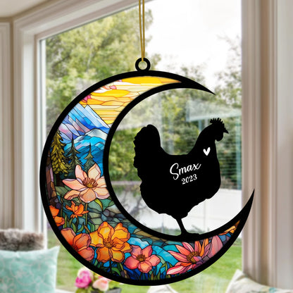 Netecom Personalized Chicken Memorial Suncatcher, Pet Loss Suncatcher, Bereavement Chicken Loss Gift, Custom Chicken with Name, Gifts for Chicken Lovers, Hanging Ornaments for Xmas, Car, Window