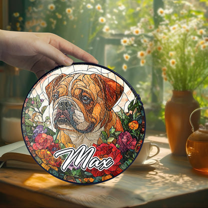 Netecom Custom Bulldog Stained Glass Suncatcher, Personalized Dog Memorial Ornament, Pet Loss Gift, Christmas Window Decoration