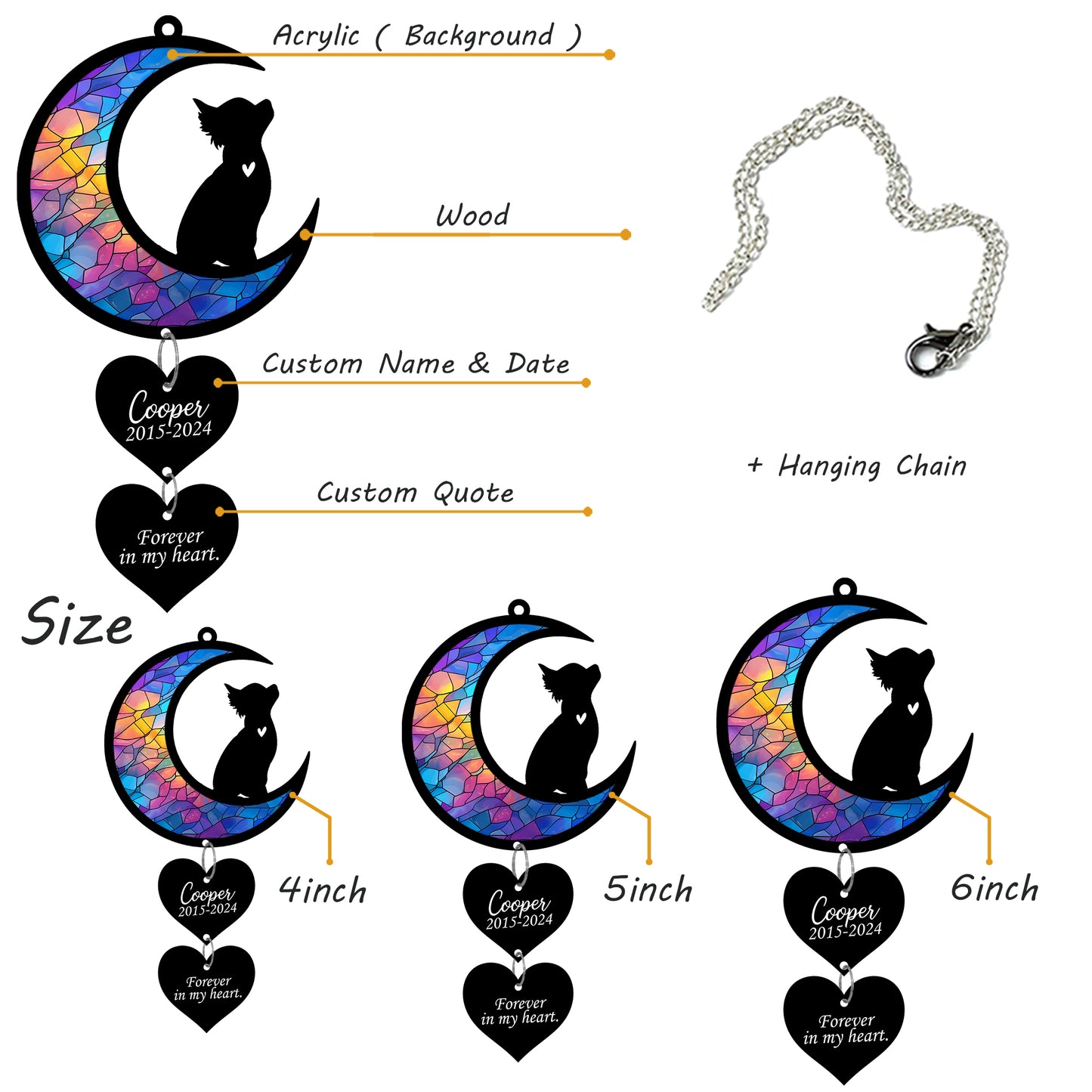 Netecom Personalized Chihuahua Moon Heart Memorial Suncatcher – Pet Loss Sympathy Gift, Dog Remembrance Ornament