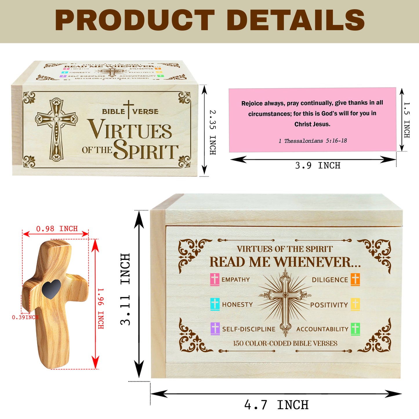 Netecom Christian Bible Verses Box with Prayer Cross, 150 Upgrade Bible Verse Cards Box Set for Emotions and Feelings, 6 Virtues of Faith, Keepsake Gift for Prayer, Encouragement & Inspiration