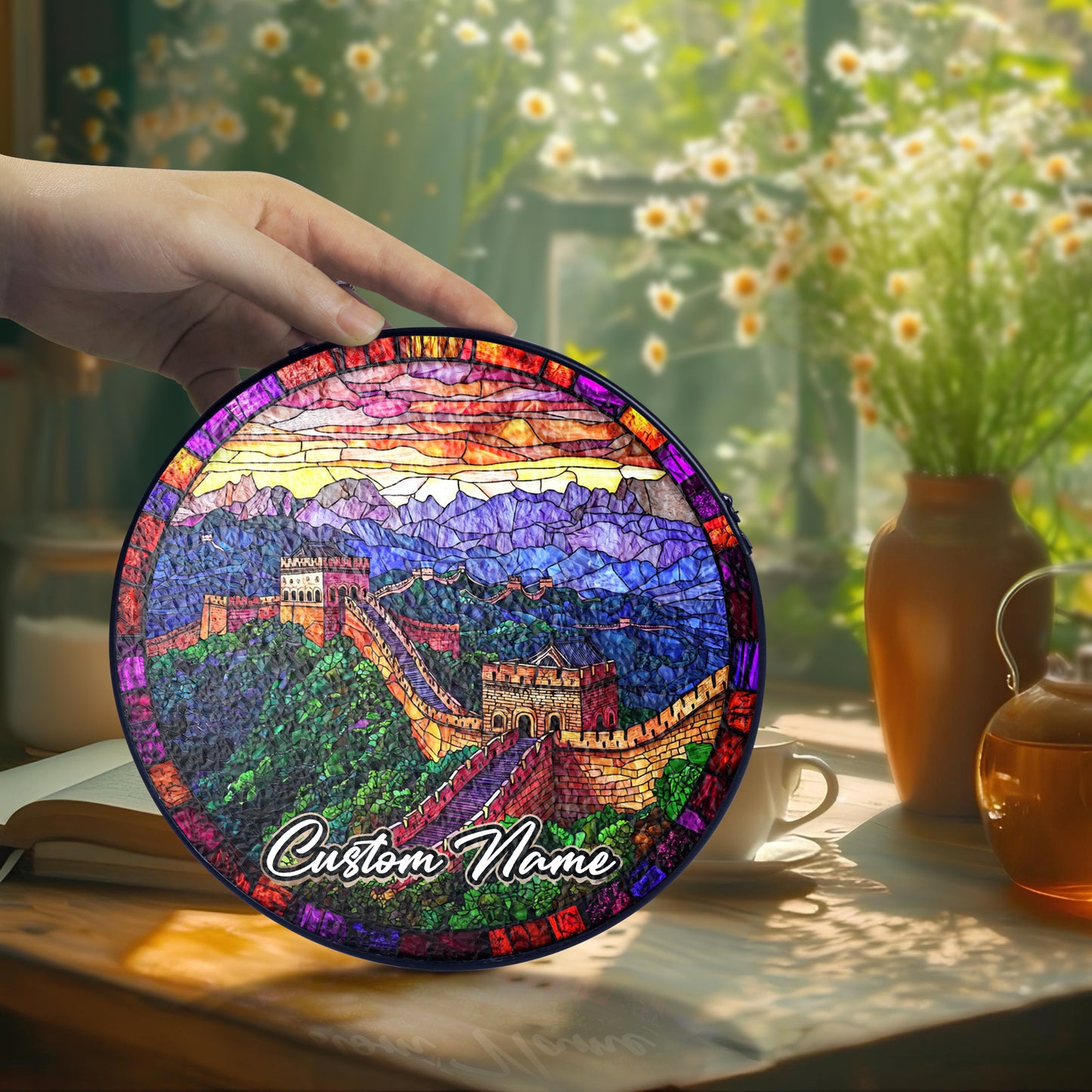 Netecom Great Wall of China Sun Catcher – Personalized Stained Glass Ornament, Travel Keepsake & Cultural Home Decoration