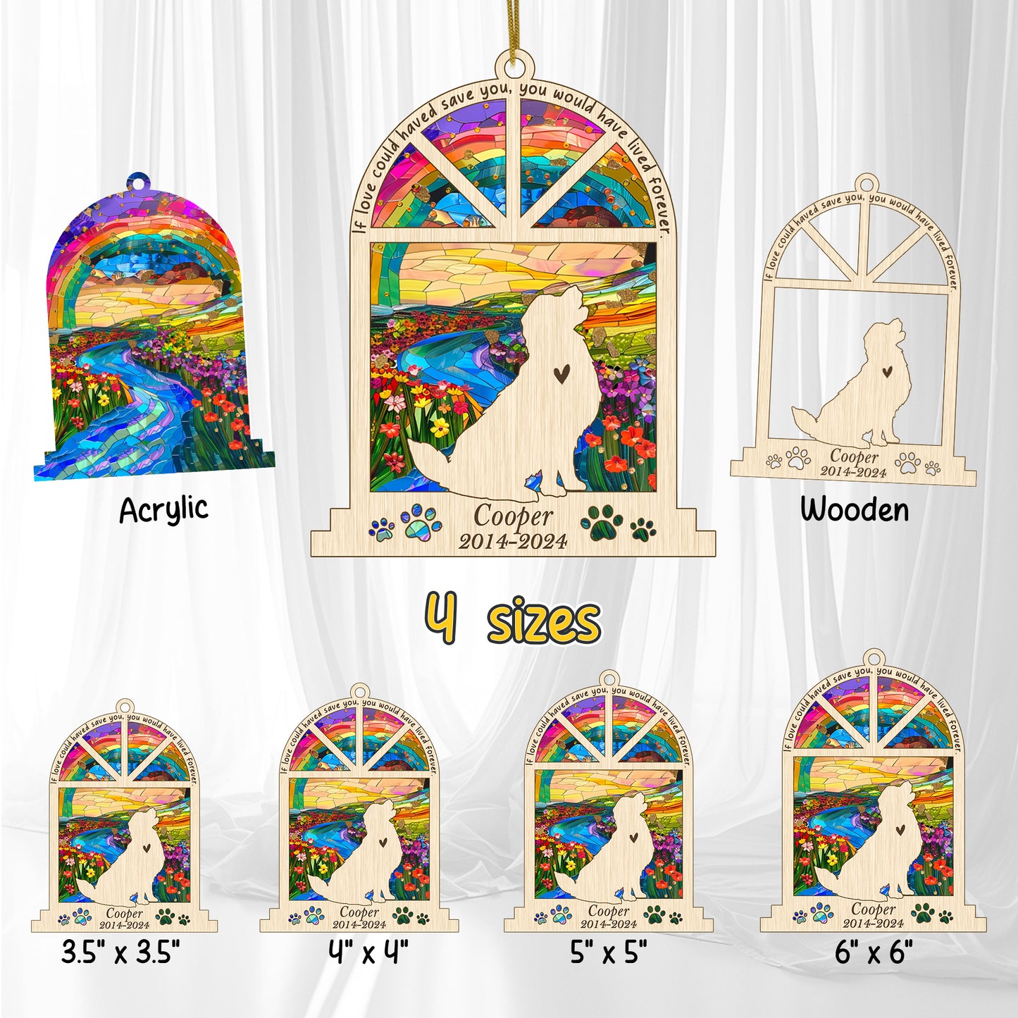Netecom Personalized Golden Retriever Memorial Window Ornament, Custom Dog Ornament with Name Date, Pet Loss Remembrance Gift, Sympathy Gift for Dog Lovers