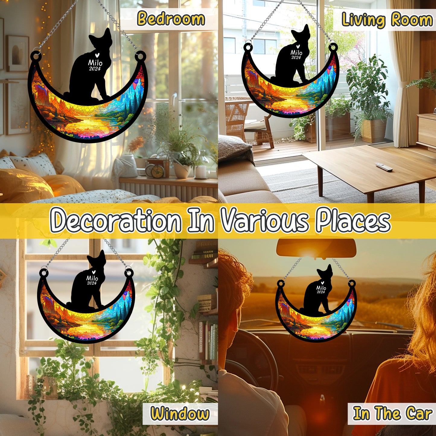 Netecom Personalized Devon Rex Cat Memorial Suncatcher, Custom Cat Ornament with Name Date, Loss of Pet Sympathy Suncatcher Gifts for Cat Lovers, Remembrance Gifts for Loss of Pet