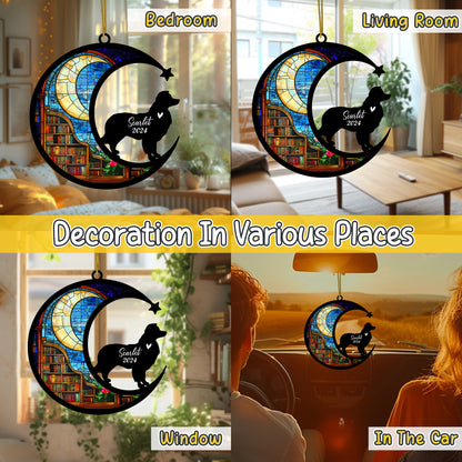 Netecom Personalized Border Collie Suncatcher for Windows Hanging, Custom Dog Sun Catcher Ornament with Name Date, Unique Gifts for Book Lovers, Reader Teacher Librarian Bookworm