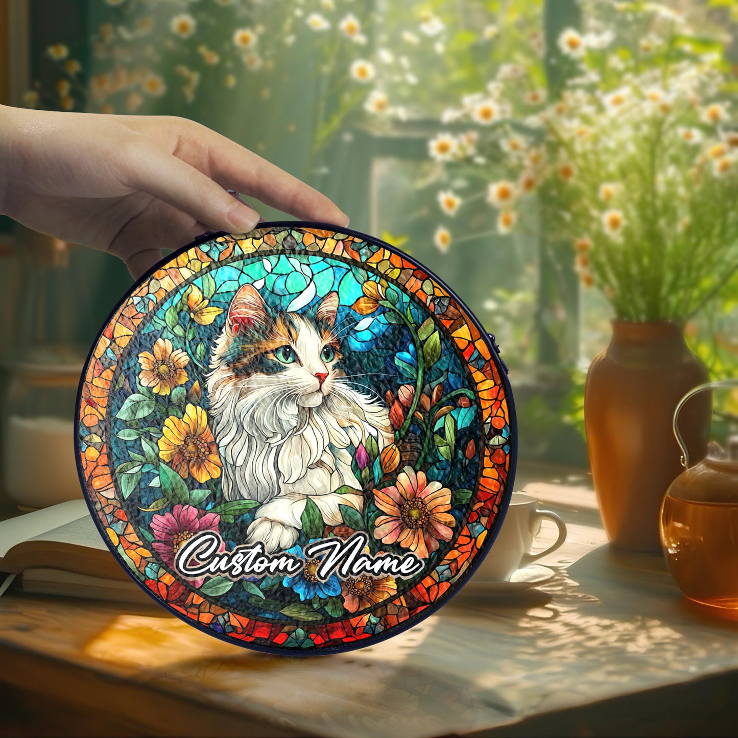 Netecom Personalized Cat Stained Glass Ornament, Custom Pet Memorial Suncatcher, Pet Loss Remembrance Gift, Christmas Decoration