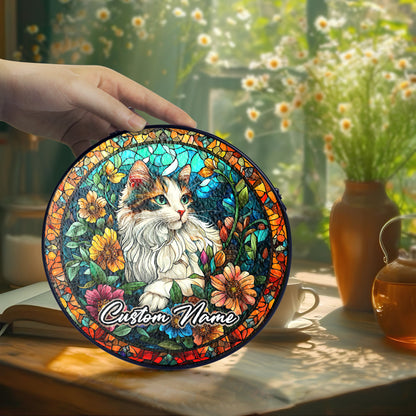 Netecom Personalized Cat Stained Glass Ornament, Custom Pet Memorial Suncatcher, Pet Loss Remembrance Gift, Christmas Decoration