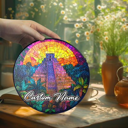 Netecom Personalized Mexico Landmark Stained Glass Suncatcher – Mayan Pyramid Ornament, Unique Cultural Decor & Travel Gift for Home or Souvenir