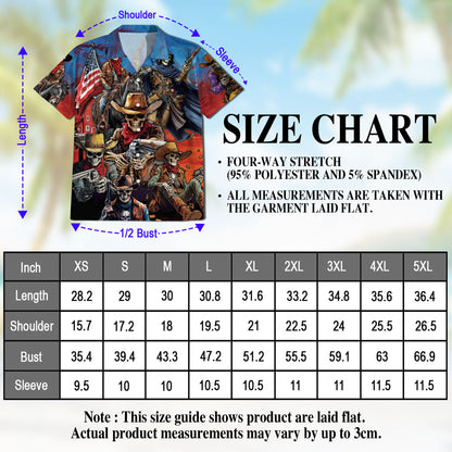 Netecom Western Cowboy Skeleton Hawaiian Shirt for Men, American Flag Button Down Summer Beach Short Sleeve Shirts