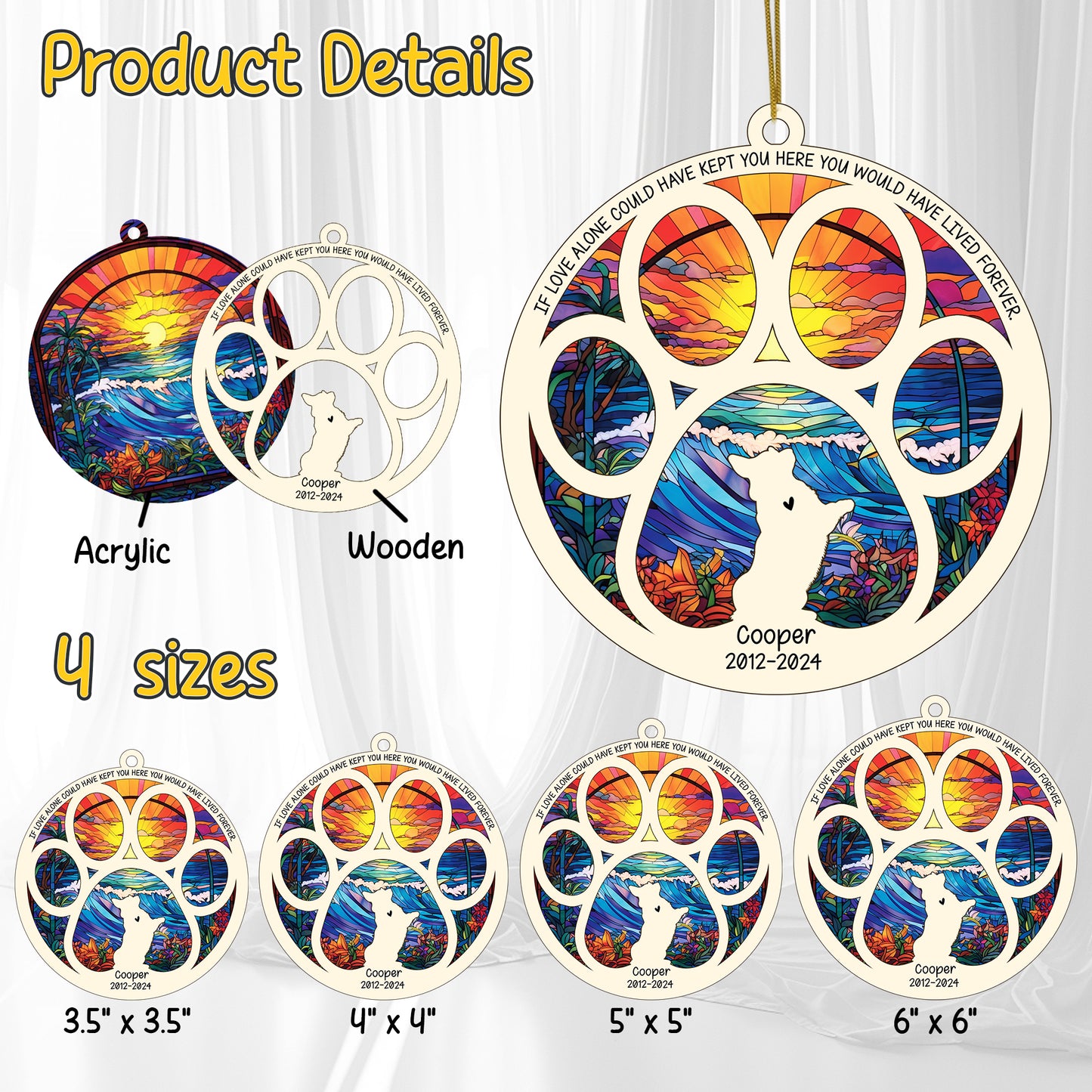 Netecom Personalized Corgi Dog Paw Memorial Suncatcher with Name Date, Pet Loss Remembrance Gift, Bereavement Gift for Dog Lovers