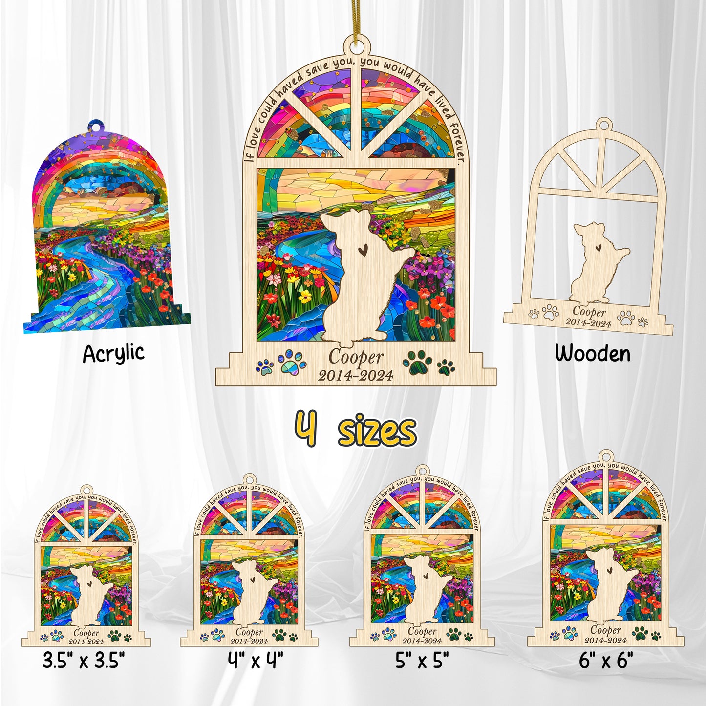 Netecom Personalized Corgi Memorial Window Ornament, Custom Dog Ornament with Name Date, Pet Loss Sympathy Gift, Dog Passing Away Remembrance Keepsake