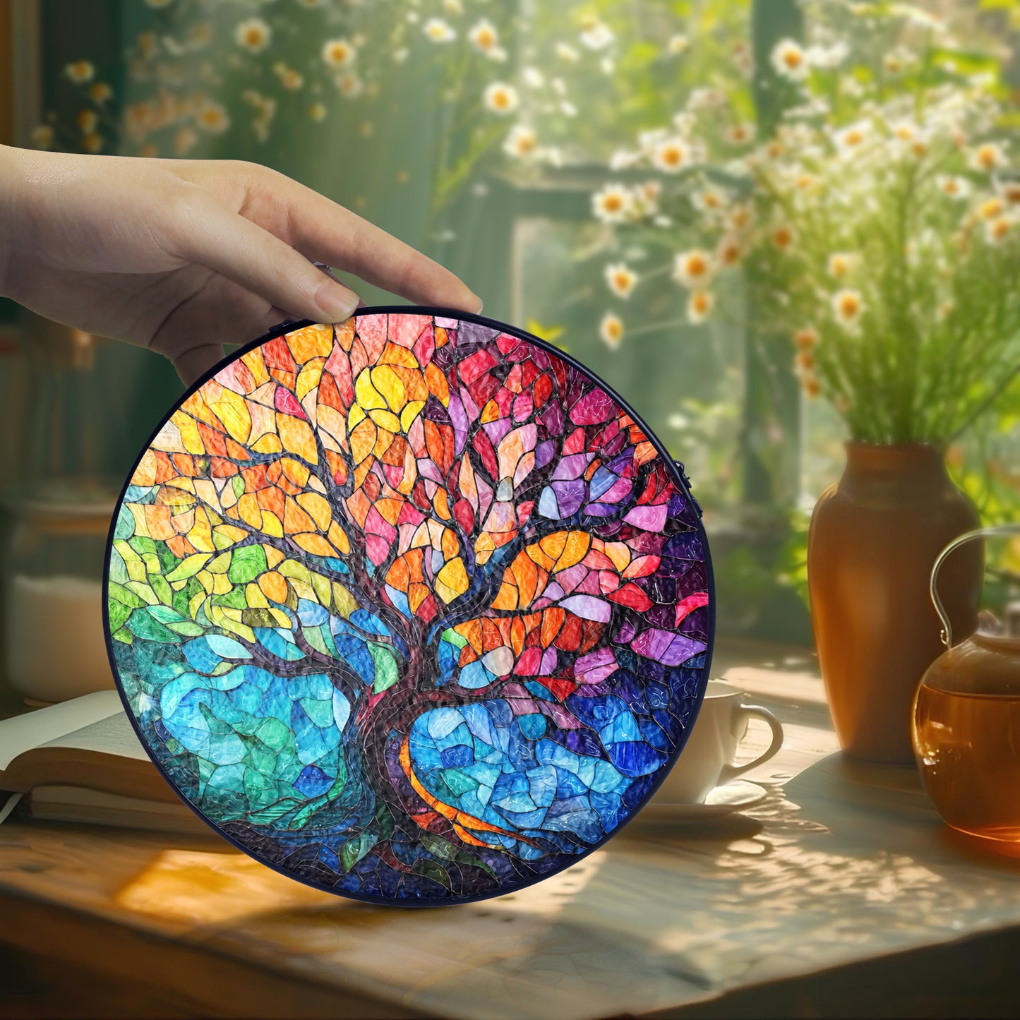 Netecom Tree of Life Stained Glass Ornament – Custom Window Hanging, Nature & Spiritual Gift, Personalized Home Décor