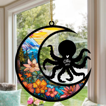 Netecom Personalized Octopus Memorial Suncatcher - Octopus Christmas Ornament with Name - Pet Loss Stained Glass Light Catcher - Bereavement & Sympathy Gift for Loss of Pet
