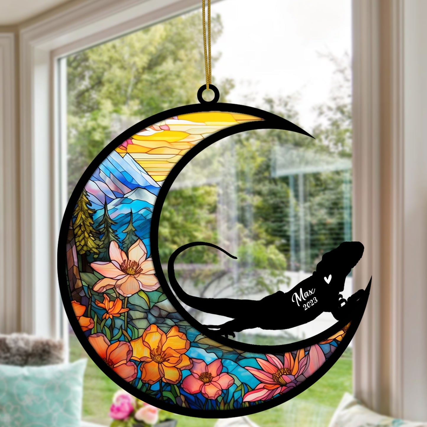 Netecom Personalized Iguana Memorial Suncatcher, Pet Loss Suncatcher, Bereavement Iguana Loss Gift, Custom Iguana with Name Date, Gifts for Iguana Lovers, Hanging Ornaments for Xmas, Car, Window