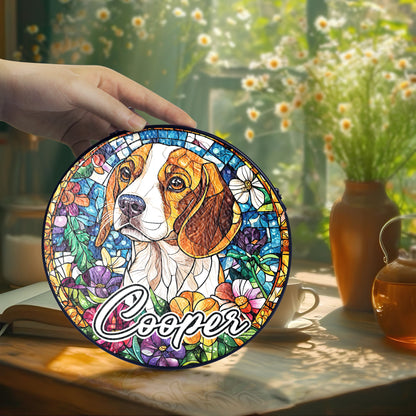 Netecom Personalized Beagle Dog Stained Glass Ornament , Custom Pet Memorial Sun Catcher , Pet Loss Sympathy Gift , Name and Breed Decor