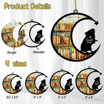 Netecom Personalized Hamster Suncatcher for Windows Hanging, Custom Pet Sun Catcher Ornament with Name Date, Unique Gifts for Book Lovers, Reader Teacher Librarian Bookworm