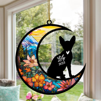 Netecom Personalized Sphynx Cat Memorial Suncatcher - Custom with Name & Date - Pet Loss Light Catcher - Christmas Cat Ornament for Window & Car Decor