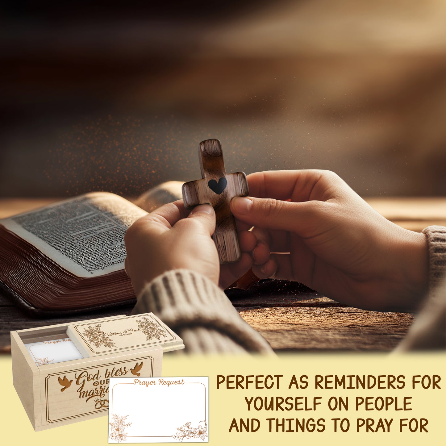 Netecom Personalized Wedding Prayer Box for Couples – Custom Names & Date with 100 Prayer Request Cards and Wooden Cross, Faith-Based Spiritual Gift